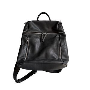 Mystique Black Faux Leather Convertible Backpack Purse with Front Zip Pockets